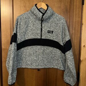 Pink Victoria's Secret Grey 1/4 Zip Cropped Fleece Sweatshirt  Women's Size M